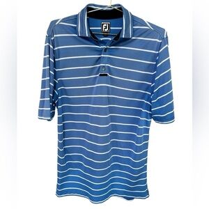 FootJoy Men's Athletic Fit Blue and White Striped Polo Shirt, Size Large